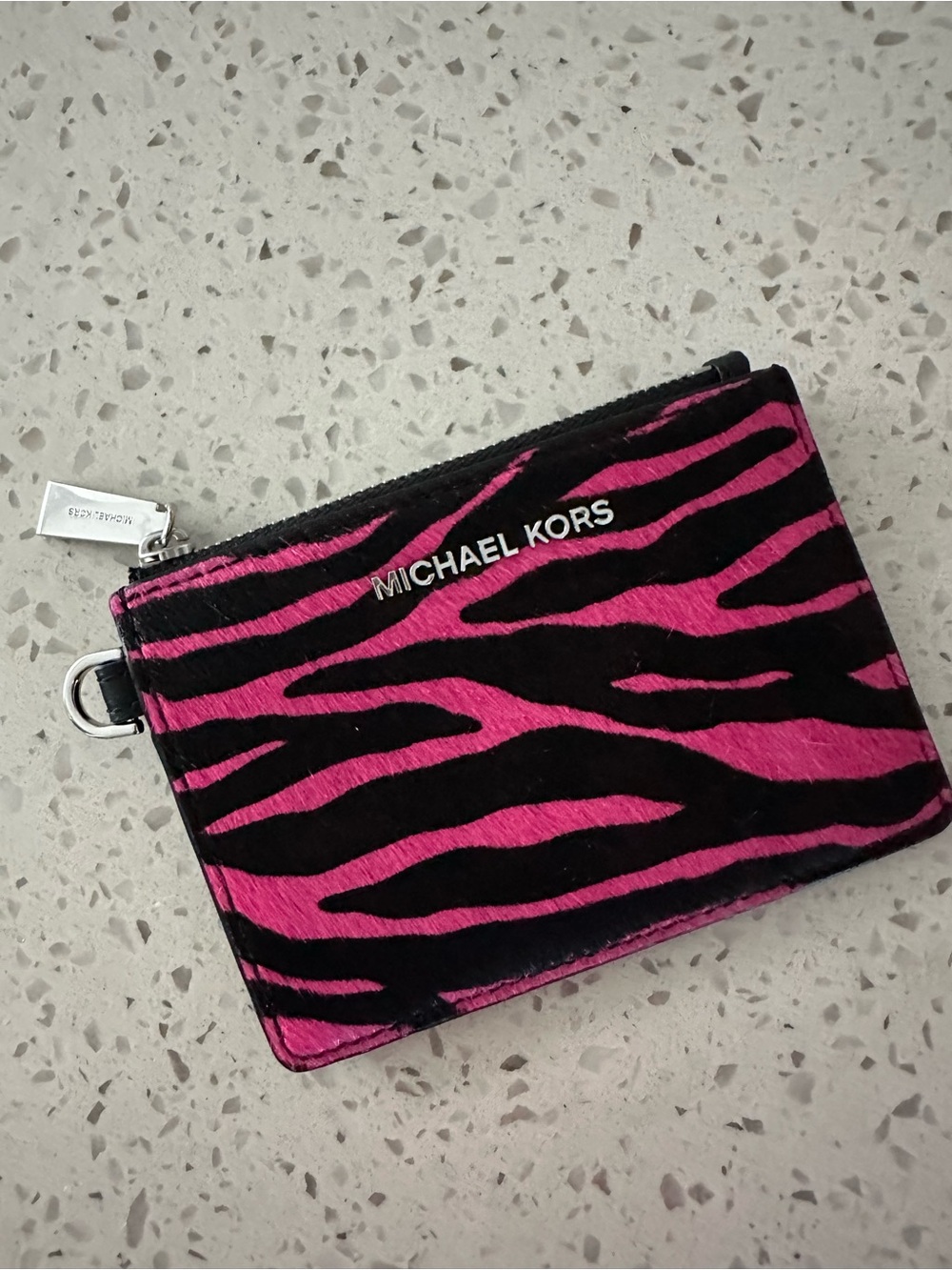 Michael Kors Hot Pink & Black Calf Hair Zebra Card Holder and Coin Purse